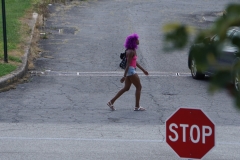 Staunch Hillary-voter on her way to the public library