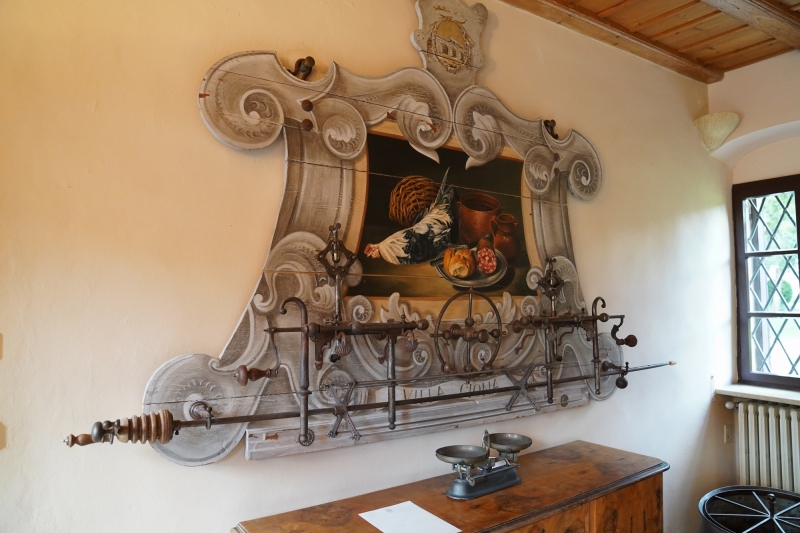 back at Villa Giona , historic chicken-roast device at Villa Giona