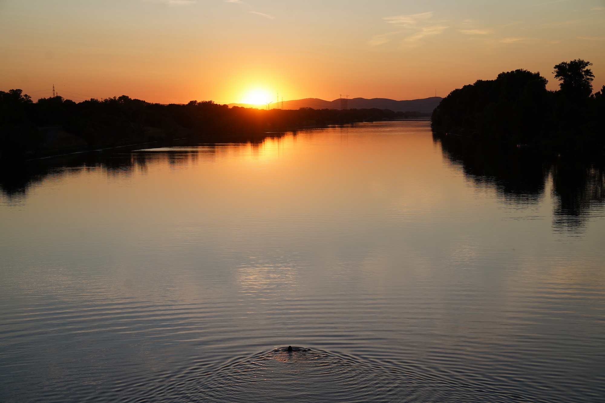 Sunset over New Danube with Mermaid