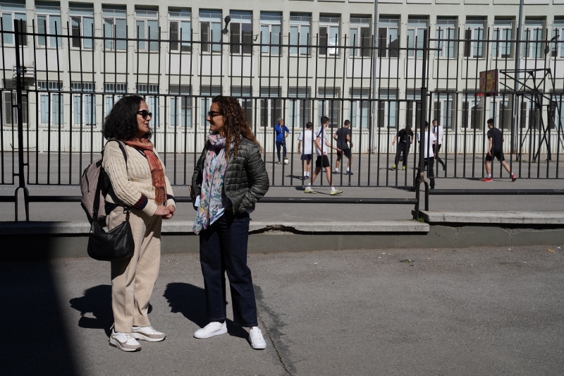 Maria Nelly and Carolina in front of playground