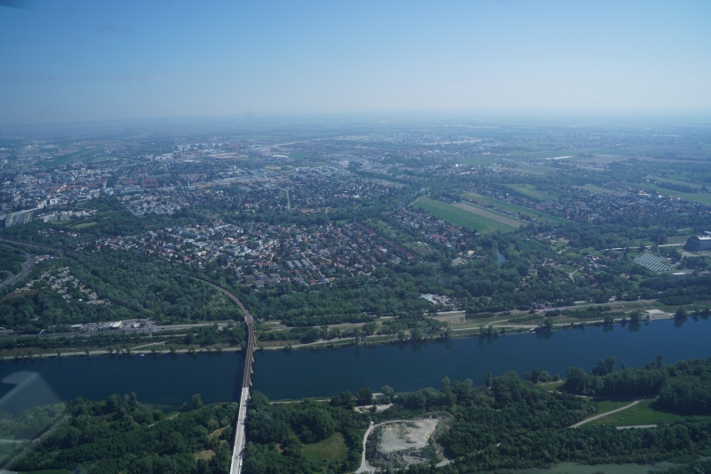 Train bridge to Prague crossig the New Danube